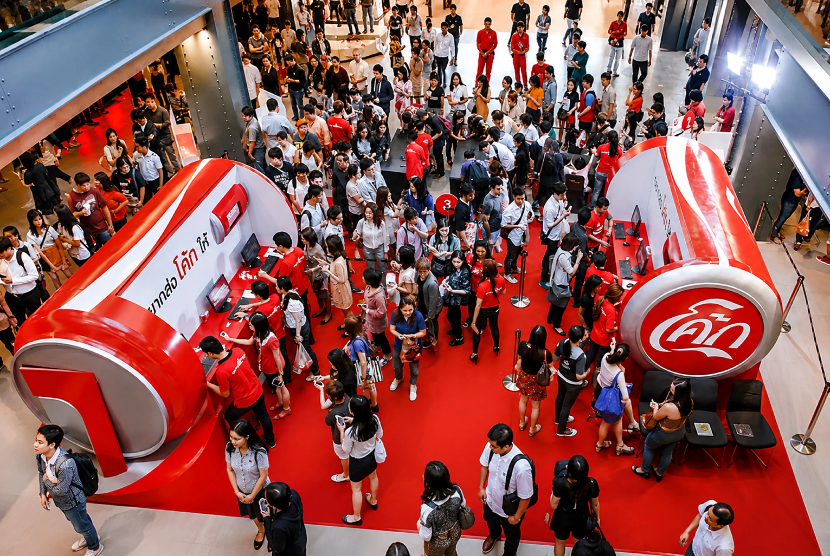 Coca-Cola Share a Coke mall activation with branded interactive zones and crowd